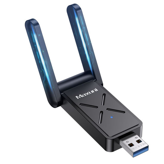 Picture of Maxuni USB WiFi Adapter for Desktop PC, AC1300Mbps WiFi Dual Band Network Adapter with 2.4GHz/5GHz,Dual 5Dbi Antennas, Wireless Adapter for Windows11/10/8/7/Vista/XP, USB3.0