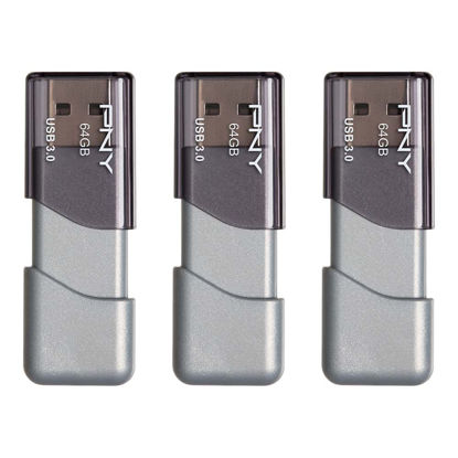 Picture of PNY 64GB Turbo Attaché 3 USB 3.0 Flash Drive 3-Pack,Grey