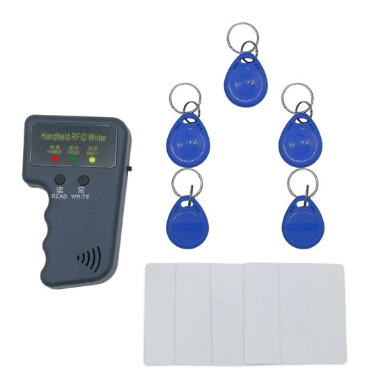 Picture of 125khz RFID Reader Writer,Handheld RFID Copier,RFID Reader for 125khz Id and Hid Cards (with 5pcs T5577 Key Fob and 5pcs T5577 RFID Cards)