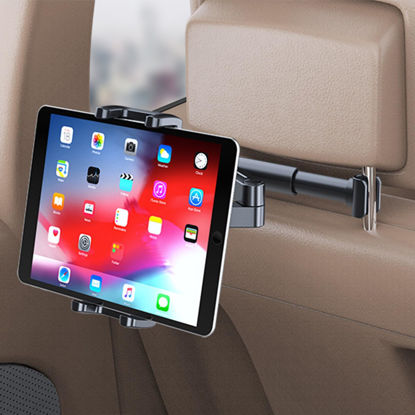 Picture of Car Headrest Tablet Mount Holder - Adjustable Car Tablet Holder Back Seat for Kids, Backseat Tablet Clamp, Road Trip Essentials, Fits iPad Pro Air Mini 2023 2022, Galaxy, Fire, 4.7-12.9" Tablet