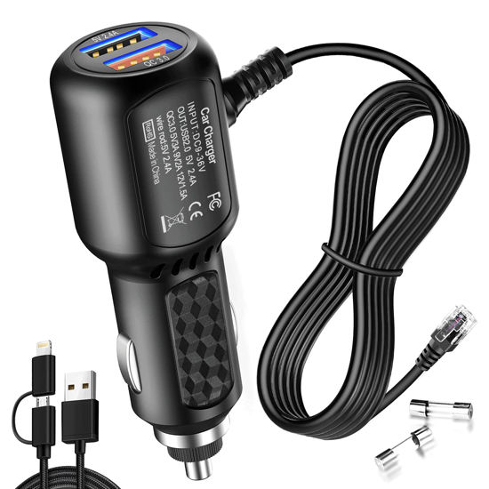 Picture of Radar Detector Power Cord,for Uniden Escort Valentine Beltronics Passport Cobra etc Radar Detector,with Dual USB QC3.0 Quick Charger（RJ11