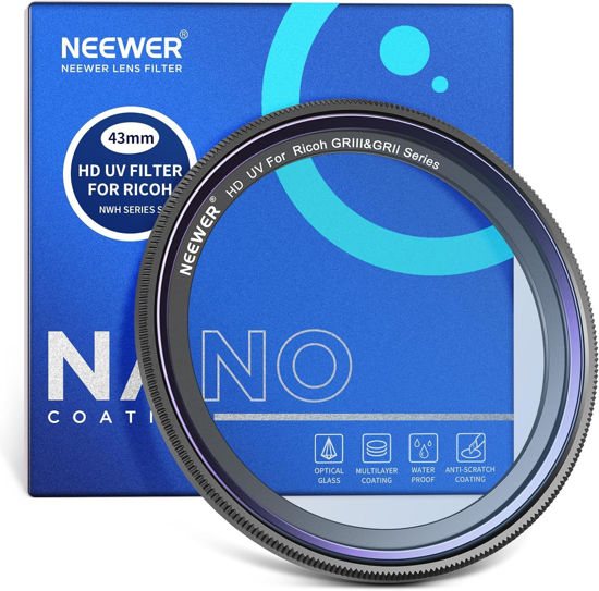 Picture of NEEWER UV Protection Filter Compatible with Ricoh GR IIIx GRIIIx GR III GRIII GR II GRII, Multi Coated HD Optical Glass/Water Repellent/Scratch Resistant/Slim Frame/Adhesive Ring/Filter Removal Tool