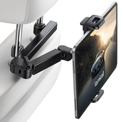 Picture of Lamicall Car Headrest Tablet Holder - [3 in 1 Extension Arm] Adjustable Tablet Car Mount for Back Seat, Road Trip Essentials for Kids, for 4.7-11" Tablet Like iPad Pro, Air, Mini, Galaxy, Fire, Black