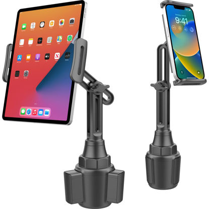 Picture of SkyTitan Cup Holder Tablet Mount 2-in-1 for iPhone iPad Holder for Car Adjustable Height for 5-11 Inch Tablets iPad Pro Air Mini Samsung Z Fold Series