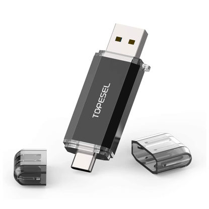 Picture of TOPESEL Type C 256GB USB C Flash Drive Dual 2-in-1 USB C Thumb Drive USB 3.0/3.2 Gen1 USB C Drive 256 GB USB-C Memory Stick with LED Indicator for Easy Data Sharing Between PC and Android Smartphones