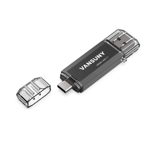 Picture of Vansuny 256GB Type C Flash Drive Upgraded 130MB/s USB 3.1 Flash Drive 2 in 1 OTG USB A + USB C Memory Stick with Keychain Dual Type C USB Thumb Drive for Android Smartphones, Tablets, MacBook, PC