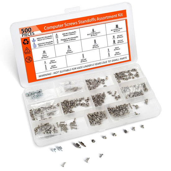 Picture of 500PCS M2 SSD Mounting Screws Kit Computer Motherboard Standoffs for ASUS MSI Gigabyte ASRock Motherboards, M.2 M2.5 M3 SSD Nvme Screws for HP ASUS Dell Lenovo MSI Laptop Notebook PC Repair