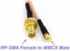 Picture of Pack of 2 RF RG316 Pigtail RP-SMA Female Antenna Connector to MMCX Male Low Loss Coaxial Cable Adapter Right Angle (10 inches (25.4 cm))