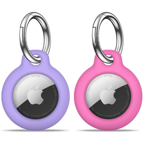 Picture of 【2 Pack】 MOLOSLEEVE Airtag Holder Air Tag Case with Keychain, Anti-Scratch Airtags Key Chain for Apple Air Tags, Airtag Accessories for GPS Item Finder Tracker, Pink+Purple