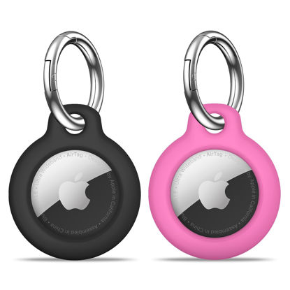 Picture of 【2 Pack】 MOLOSLEEVE Airtag Holder Air Tag Case with Keychain, Anti-Scratch Airtags Key Chain for Apple Air Tags, Airtag Accessories for GPS Item Finder Tracker, Black+Pink