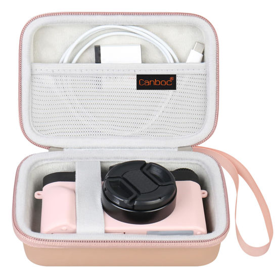 Picture of Canboc Digital Camera Case for Femivo/IWEUKJLO/VETEK/VJIANGER 4K 48MP Vlogging Camera for Photography and Video, Mesh Pocket fit Batteries, USB Cable, SD Card, Rose Gold (Case Only)