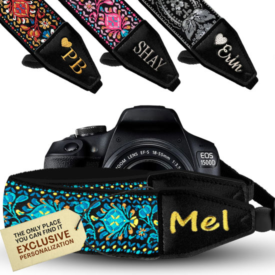 Picture of Art Tribute Custom Blue Camera Strap - Choose Your Text and We Make It Especially For You Get Your Own Personalized Stocking Stuffer & Christmas Gift Camera Strap, No Shipping Cost!