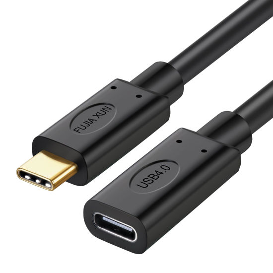 Picture of FUJIAXUN 1FT Thunderbolt 4 Extension Cable, USB Type C Flexible TPU Fast Charge Cable 240W, 40Gbps, 8K@60Hz Compatible with Thunderbolt 3, USB 3.1/3.2 (Twisted Pair, Black, 1FT)