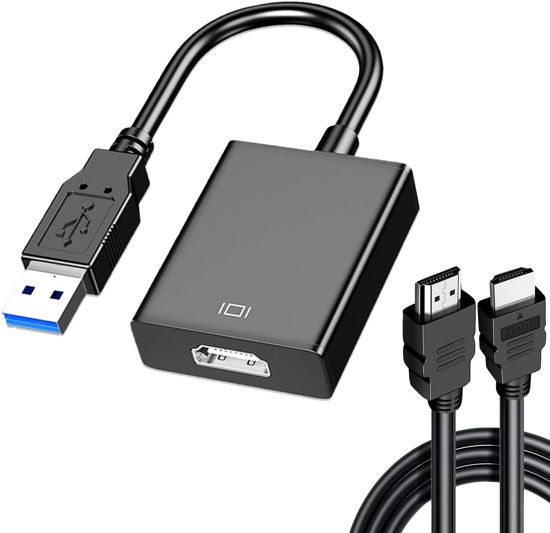 Picture of USB to HDMI Adapter with 6FT HDMI to HDMI Cable, USB 3.0 to HDMI Full 1080P Video Audio Converter for PC, Laptop to Monitor, Support Windows XP 7/8/8.1/10/11