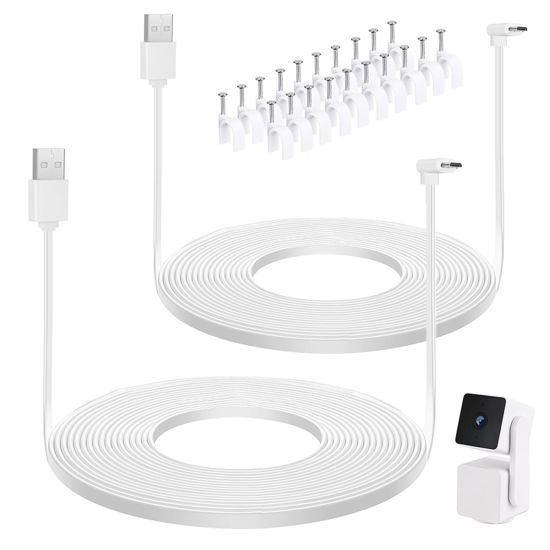 Picture of UYODM 2Pack 16.5FT/5M L- Shape Micro USB Extension Cable Compatible with WYZE Cam Pan V3, 90 Degree Extension Charging Cable Power Your WYZE Cam Pan V3 Continuously White