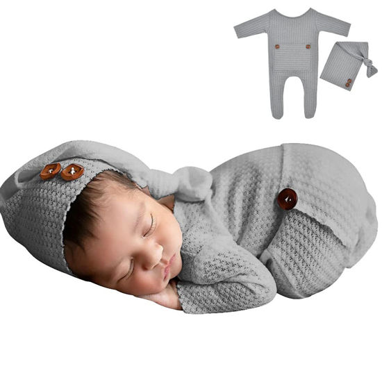 Picture of Winmany Baby Crochet Knit Photo Photography Prop Outfits, Newborn Photo Prop Romper Hats Costume Accessories for 0-2 Month