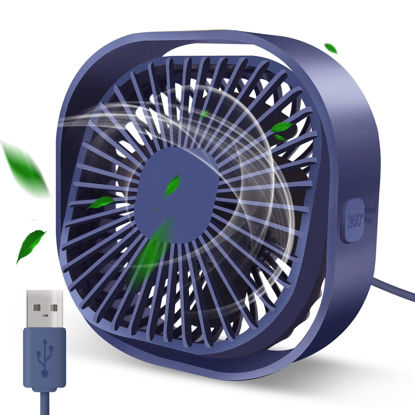 Picture of Desk Fan Portable Personal Table Small Desktop Cooling 3 Speeds Quiet Mini With Cable Powered by USB 360° Rotation Micro Fan for Home Office Bedroom Car Outdoor Camping Travel (Blue)