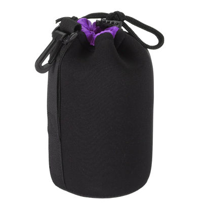 Picture of PATIKIL Camera Lens Bag, 3.5" IDx7.1 H Drawstring Lens Pouch with Thick Protective Neoprene, Lens Case for DSLR Camera Lens, Water Coffee Cups, Black, Purple