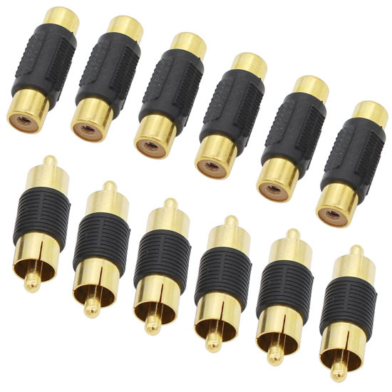 Picture of exgoofit RCA Adapter, 6pcs RCA Female to Female Coupler and 6pcs RCA Male to Male Coupler Gold Plated for Phono, Speaker, Amplifier and RCA Cable Extension