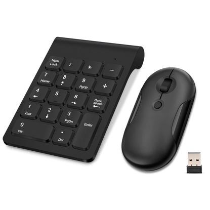 Picture of TRELC Wireless Numeric Keypad and Mouse Combo, Mini 2.4G 18 Keys Number Pad with Silent Mouse, Financial Accounting Data Entry Numpad Keyboard Extensions for Laptop, PC, Desktop, Notebook (Black)