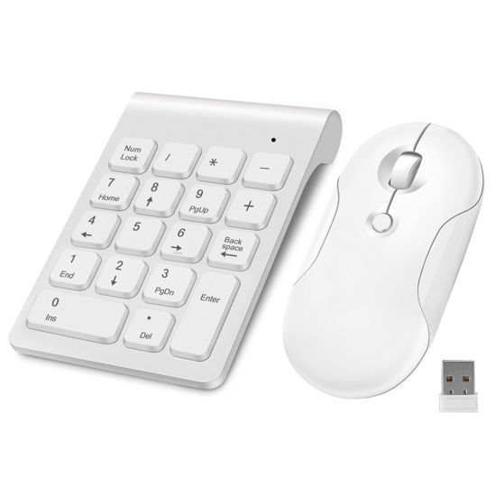 Picture of TRELC Wireless Numeric Keypad and Mouse Combo, Mini 2.4G 18 Keys Number Pad with Silent Mouse, Financial Accounting Data Entry Numpad Keyboard Extensions for Laptop, PC, Desktop, Notebook (White)