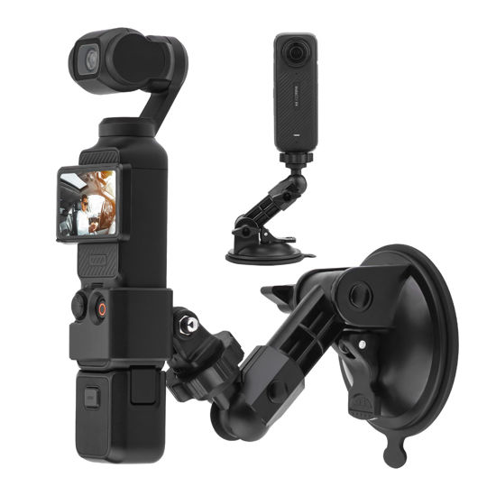 Picture of BRDRC Pocket 3 Suction Cup Mount, Windshield Window Dash Holder Kit with Expansion Adapter for Insta360 X3 X4 X2 Go 3S for GoPro Max Mini Hero 13 12 11 10 9 8 7 6 5 Pocket 3 2 Action 3 4 Accessories