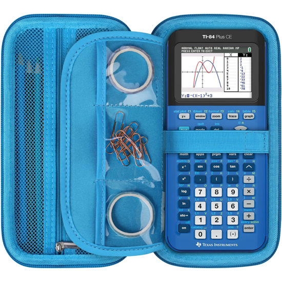 Picture of RAIALL Graphing Calculator Case for Texas Instruments TI-84 Plus CE/TI-84 Plus/TI-83 Plus CE Color Calculators, Durable Travel Storage Carrying Box Holder Protective Bag for Cables, Pens, Bionic Blue