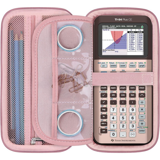 Picture of RAIALL Graphing Calculator Case for Texas Instruments TI-84 Plus CE/TI-84 Plus/TI-83 Plus CE Color Calculators, Durable Travel Storage Carrying Box Holder Protective Bag for Cables, Pens, Rose Gold