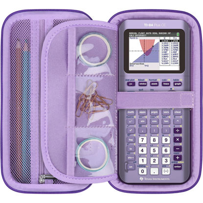 Picture of RAIALL Graphing Calculator Case for Texas Instruments TI-84 Plus CE/TI-84 Plus/TI-83 Plus CE Color Calculators, Durable Travel Storage Carrying Box Holder Protective Bag for Cables, Pens, Purple