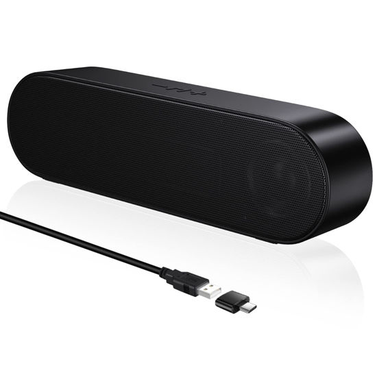 Picture of ABRRU USB Computer Speakers, PC Speakers for Desktop, Laptop Speakers with Crystal Clear Sound, Loud Volume, Volume Control and Mute Button(USB-C to USB Adapter Included) (Black)