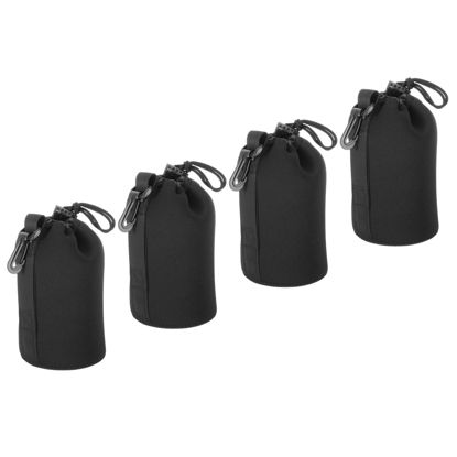 Picture of PATIKIL Camera Lens Bag, 4 Pcs 3.9" ID x 7.1" H Drawstring Lens Pouch with Thick Protective Neoprene, Lens Case for DSLR Camera Lens, Water Coffee Cups Black