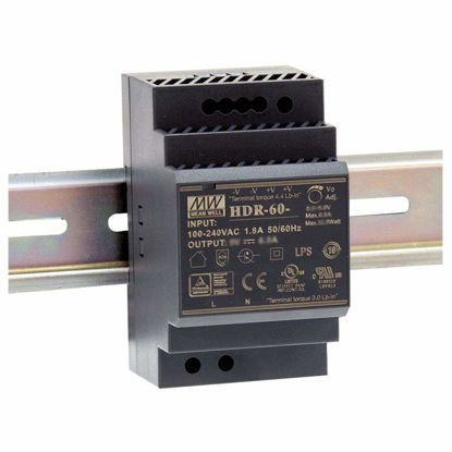 Picture of MEAN WELL HDR-60-24 Ultra Slim Step Shape 3SU DIN Rail Power Supply, 24 Volt, 2.5 Amp, 60 Watt