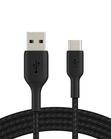 Picture of Belkin BoostCharge Braided USB-C to USB-A Cord (1M/3.3ft) for iPhone 16 Series, Samsung Galaxy S24 Series, Note20, Google Pixel 7 & 8, iPad Pro, Nintendo Switch, & More - Black