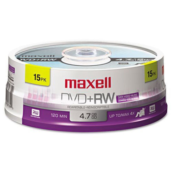 Picture of Maxell - DVD+RW Discs, 4.7GB, 4x, Spindle, Silver, 15/Pack - Sold As 1 Pack - Rewritable.