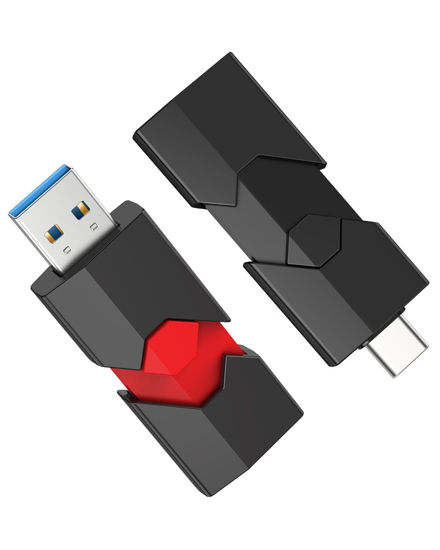 Picture of RAOYI 2 Pack 128GB USB C Flash Drive 2 in 1 Type C + USB 3.0 Flash Drive Dual OTG Retractable Type-C Thumb Drive USB-C Memory Stick for iPhone 15 iPad Pro Android Smartphone Tablet PC (Black, Red)