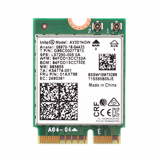 Picture of AX201NGW WiFi Card,WiFi 6E M.2 laptop 2.4Gbps 802.11ax Wireless Intel AX201 Wireless Card 11AX WiFi Adapter with Bluetooth 5.3 MU-MIMO for Windows 10, 64-bit, Google Chrome OS, Linux(64bit)