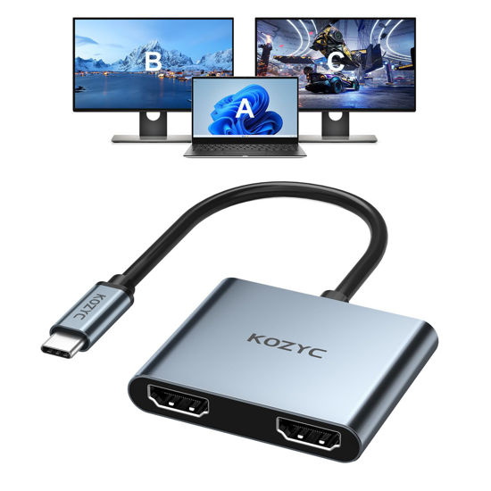 Picture of KOZYC USB C to Dual HDMI Adapter 4K@60hz, Type C to HDMI Splitter Extended Display for MacBook/MacBook Pro Air Dell XPS13/15, Samsung Galaxy S9/S9+ [MST Mode (Extended displays) Only for Win OS]