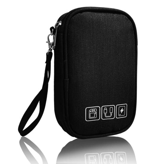 Picture of Electronic Organizer Bag Cable Organizer Travel Cord Organizer Case Pouch Portable Carrying Case for Charger Hard Drive Earphone USB SD Card (Black)