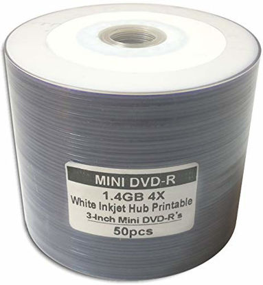 Picture of 50-Pak 3-Inch White Inkjet Hub Mini DVD-R in Shrinkwrap