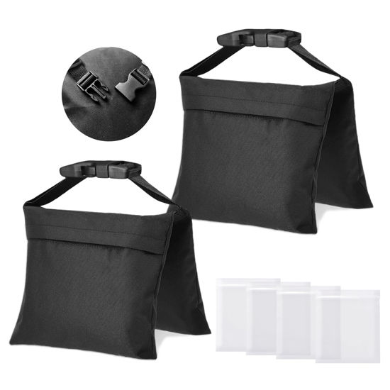 Picture of ifkdnr 2 Packs Sandbags, Heavy Duty Sand Bags with 4 PE Bags, Sand Bags with Buckle Straps for Support Light Stand, C Stand, Light Stand with Caster, More 2/4/6/8 Packs Sandbag to Choose.