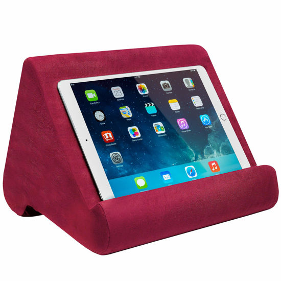 Picture of Ontel Pillow Pad Ultra Multi-Angle Soft Tablet Stand, Burgundy - Comfortable Angled Viewing for iPad, Tablets, Kindle, Smartphones, Books, Magazines, and More