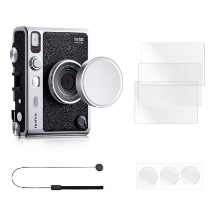 Picture of Rieibi Lens Cap & Screen Protector for Fujifilm Instax Mini EVO, Accessories for Fuji Instax Mini Evo Lens Cover with Anti-Loss String & LCD Screen Protector + Lens PET Flim