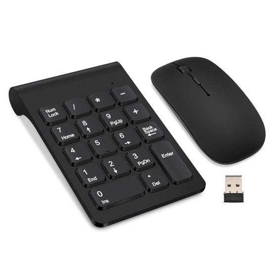 Picture of Wireless Numeric Keypad, TRELC Mini 2.4G 18 Keys Number Pad, Portable Silent Financial Accounting Numeric Keypad Keyboard Extensions with Wireless Mouse for Laptop, PC, Desktop, Notebook(Black)