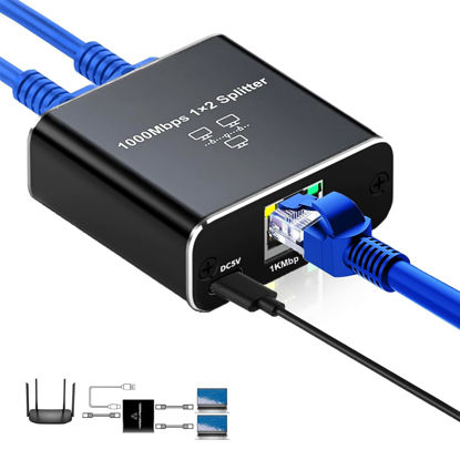 Picture of Douste RJ45 Ethernet Splitter 1 to 2, 1000Mbps Ethernet Cable Splitter with USB Power Cable, RJ45 Splitter for Cat5/6/7/8 [2 Devices Share Network]