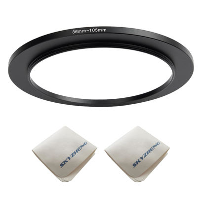 Picture of 86mm Lens to 105mm Camera Lens Adapter 86mm to 105mm Step Up Ring Adapter Ring for All Brands of UV ND CPL, with Premium Lens Wiping Cloth 2 Pack (86mm-105mm)