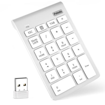 Picture of Foloda Wireless Number Pad, Portable 2.4Ghz USB 10 Keys Financial Accounting Numeric Keypad Data Entry Numpad for Laptop, PC, Desktop