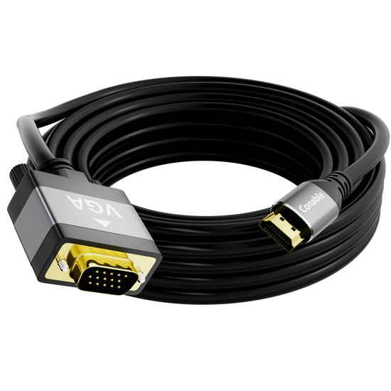 Picture of HDMI to VGA Cable 25 FT, Uni-Directional HDMI (Source) to VGA (Display) Cable, Black Male to Male Cord, Gold-plated Connectors, Aluminum Shells, for PC, Desktop, Laptop, Monitor, Projector, HDTV, Xbox