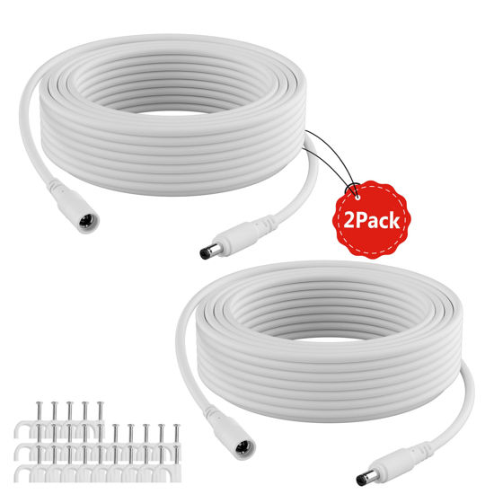 Picture of 12V DC Power Extension Cable 35FT (2-Pack), 5.5 mm x 2.1 mm 5521 Male to Female Supply Adapter Cord, Compatible with CCTV Security Camera, IP Network, DVR Standalone, LED Strip, Router, 9V 24V