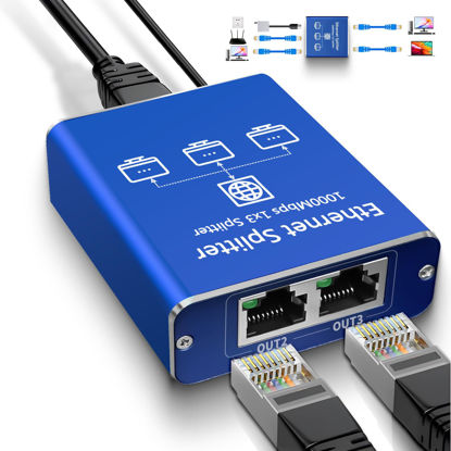 Picture of Ethernet Splitter 1 to 3 High Speed 1000Mbps, Gigabit Ethernet Splitter, LAN Splitter with USB Power Cable, RJ45 Splitter for Cat5/5e/6/7/8 Cable[3 Devices Simultaneous Networking]