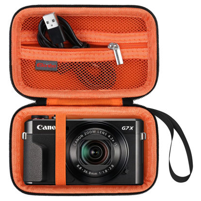 Picture of Elonbo Carrying Case for Canon PowerShot G7 X Mark II/ G7X Mark III Digital 4K Vlogging Camera, 4K Video Streaming Camera Hard Travel Storage Bag, Mesh Pocket fits Battery Charger. Black+Orange